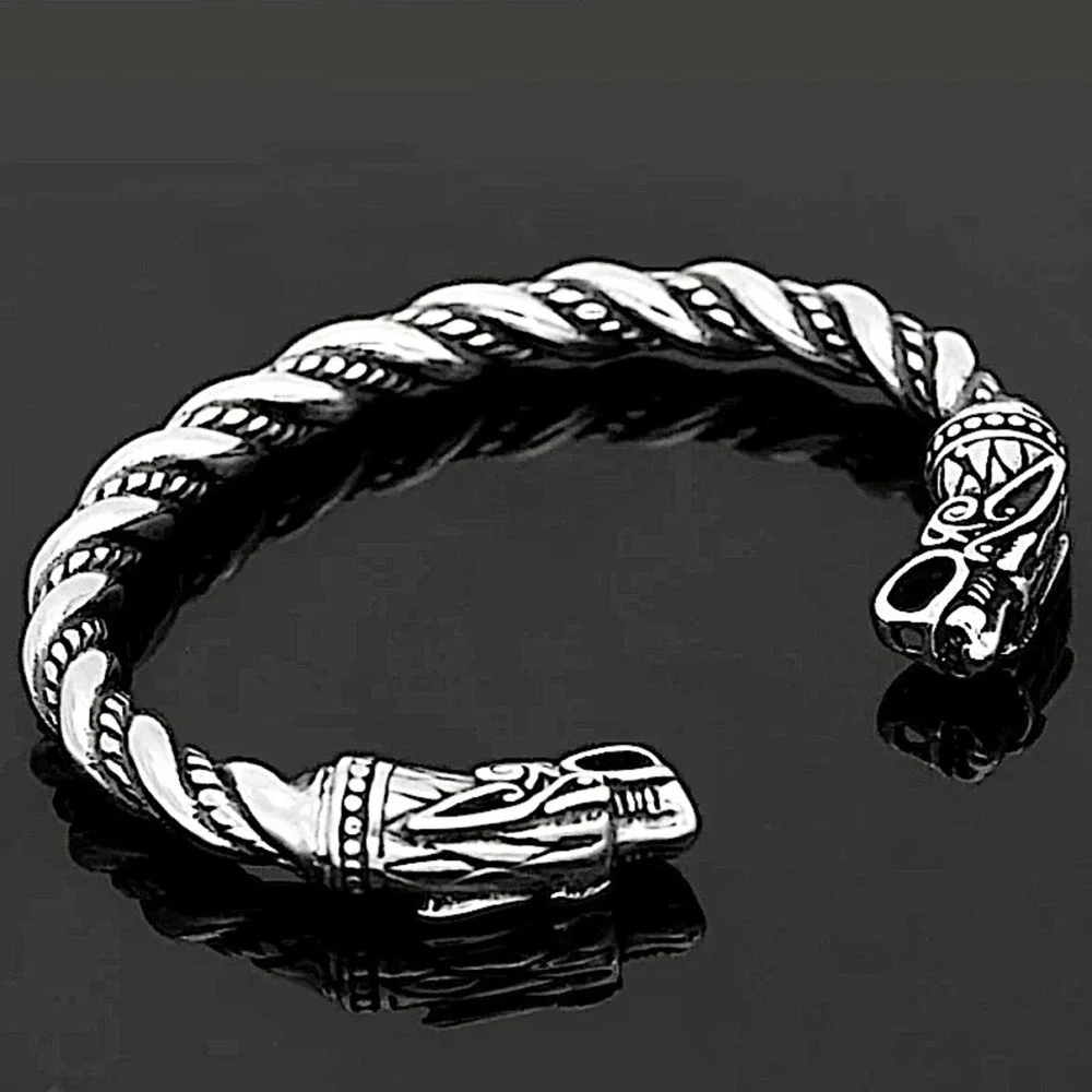 STERLING SILVER VIKING WOLF BRACELET SILVER ARM BAND CUFF BANGLE